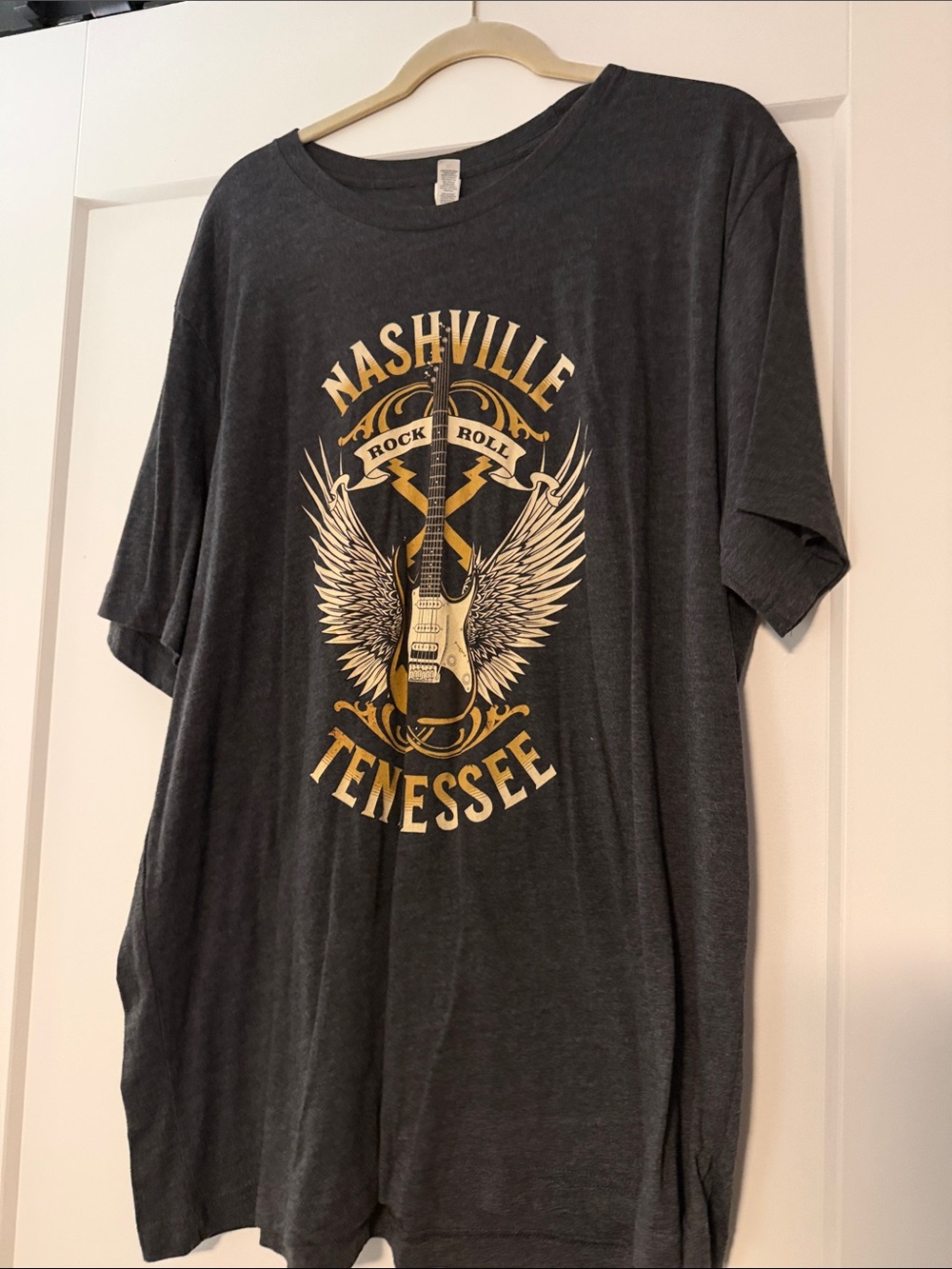 Nashville Tennessee Rock & Roll Graphic Tee - Charcoal with Gold Print